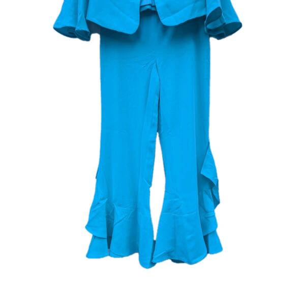 Ashro Womens Reneta Turquoise Pant Suit Ruffle Hem Flare Sleeve Sz 10/12 - Picture 2 of 7